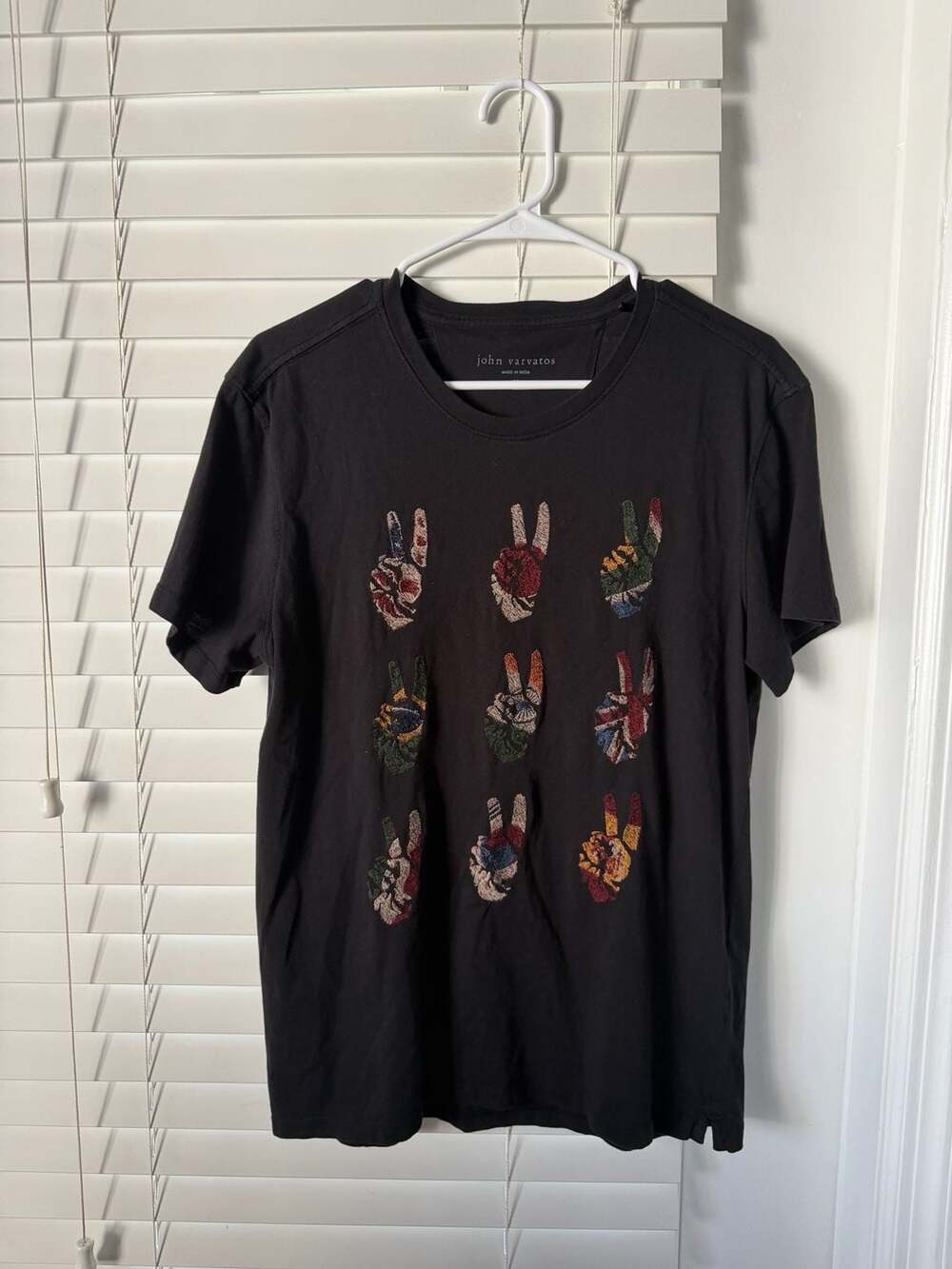 John Varvatos Multi Peace Hand Embroidered Black T-Shirt